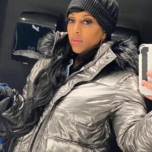 Miz 3006 Metallic Silver Puffer Coat L hooded vegan removable faux fur winter